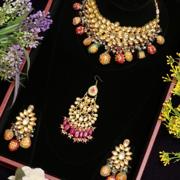 Rent Radiant Rhapsody Multi-Colour Party Set with Real Kundan and Minakari Base