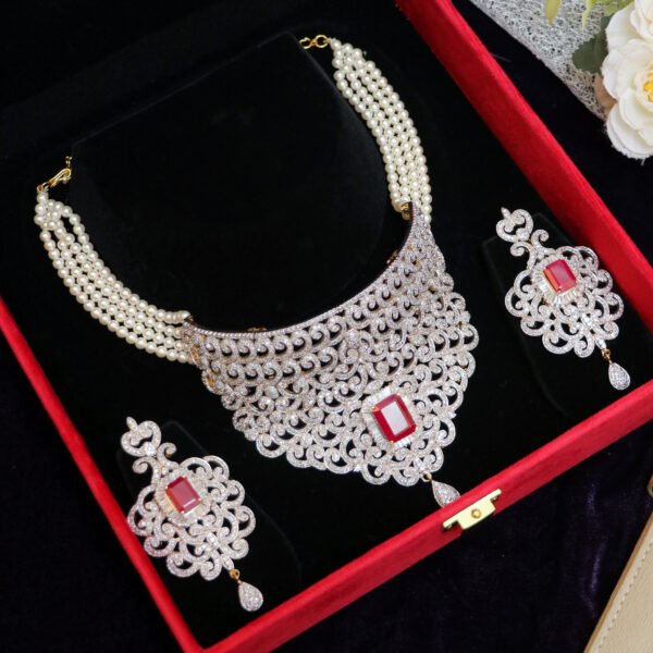 Regal Ruby Elegance Cocktail Jewellery Set for Rent - Dazzle and Shine!