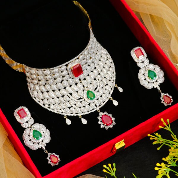 Heavy Cocktail and Reception Set in Ruby and Panna for Rent - Necklace, Earrings