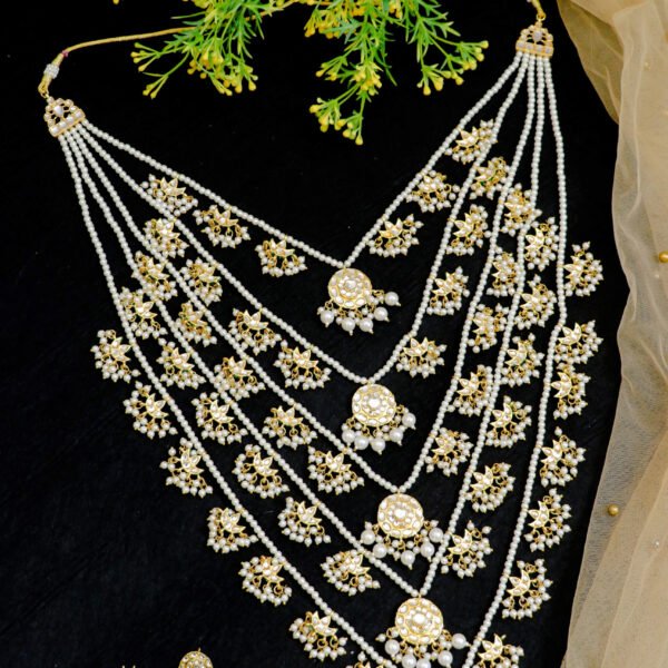 Exclusive Kundan Rani Haar with Pearls for Rent - Necklace, Earrings, Rani Haar