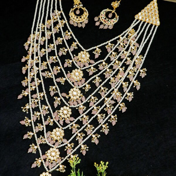 Kundan Rani Haar with Pastel Beads for Rent - Necklace, Earrings, Rani Haar