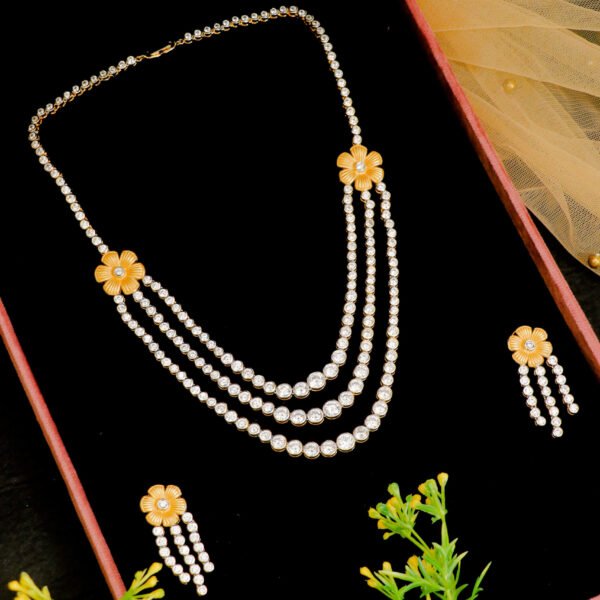 Unique Flower Design American Diamond Necklace for Rent - Necklace, Earrings