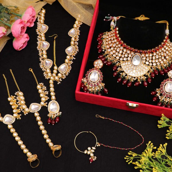 Timeless Ruby Red Elegance Bridal Jewellery Set for Rent - Make Your Day Radiant!