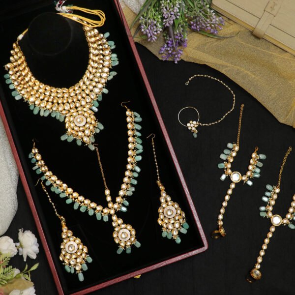 Ethereal Pastel Green Bliss Bridal Jewellery Set for Rent - Illuminate Your Special Day!