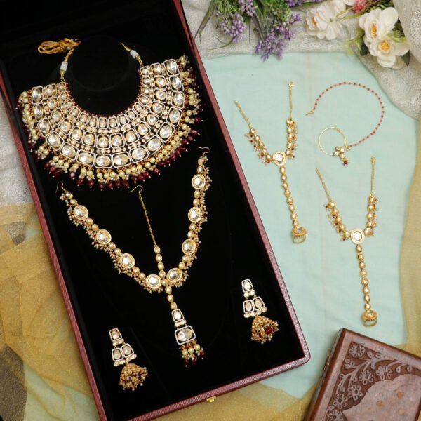 Royal Ruby Red Elegance Bridal Jewellery Set for Rent - Embrace Jodha's Timeless Grace!